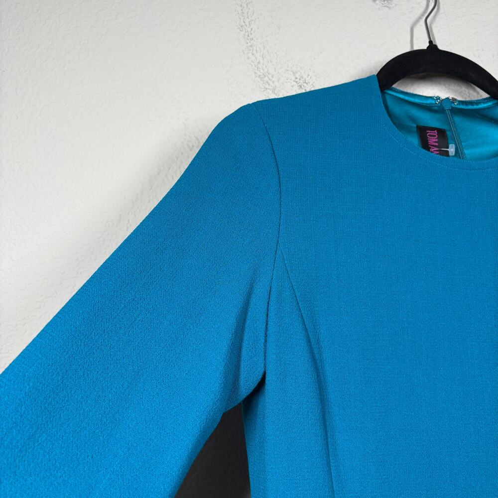 Tom And Linda Platt Size 4 Sheath Knee Length Dress Blue Crew Neck Long Sleeves - Picture 4 of 7